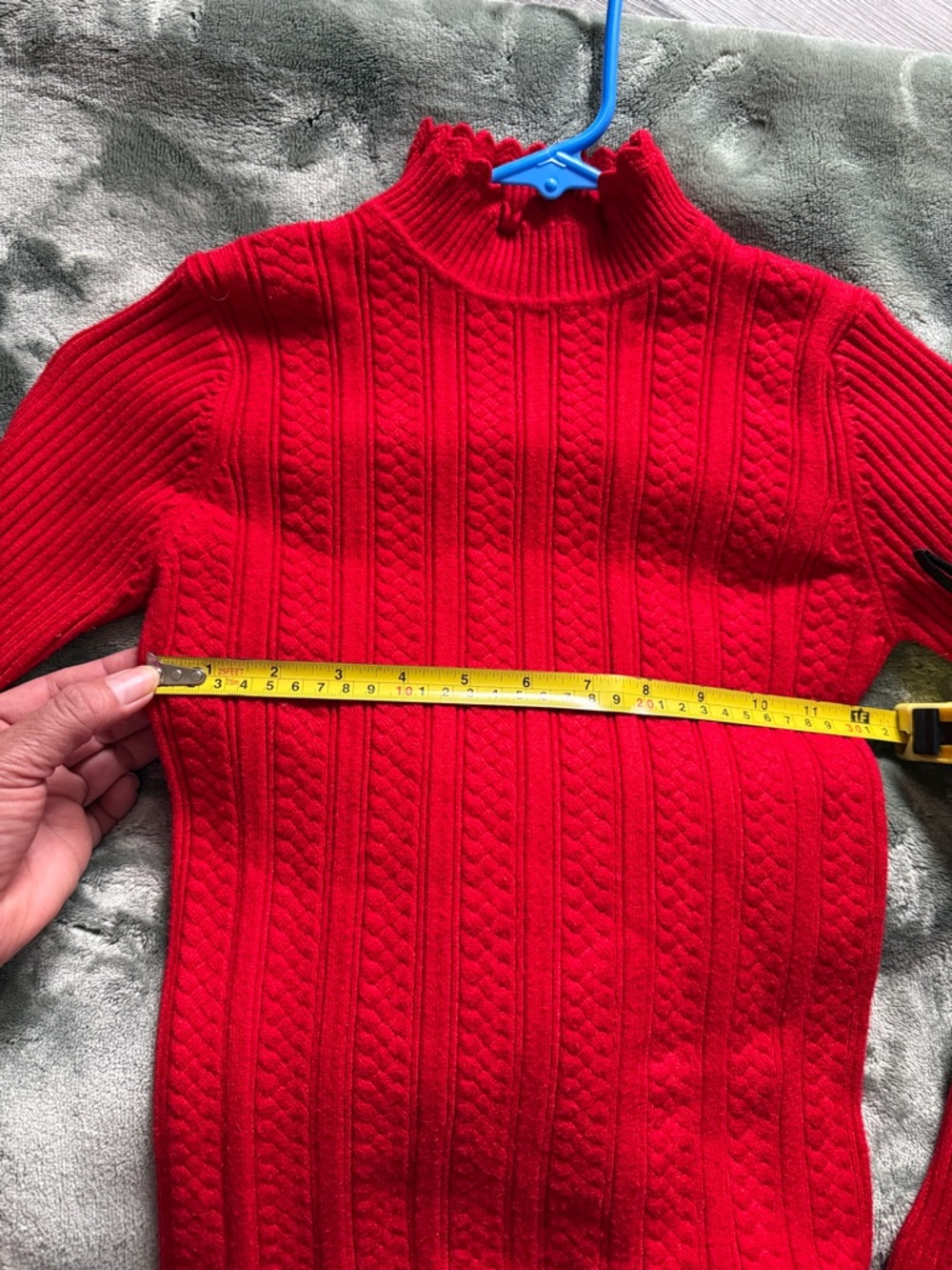 Red Ribbed Mock Neck Sweater - Picture 9 of 10